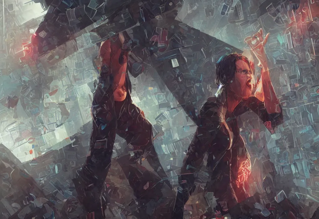 Image similar to angry woman holding placard, detailed digital illustration by greg rutkowski, android netrunner