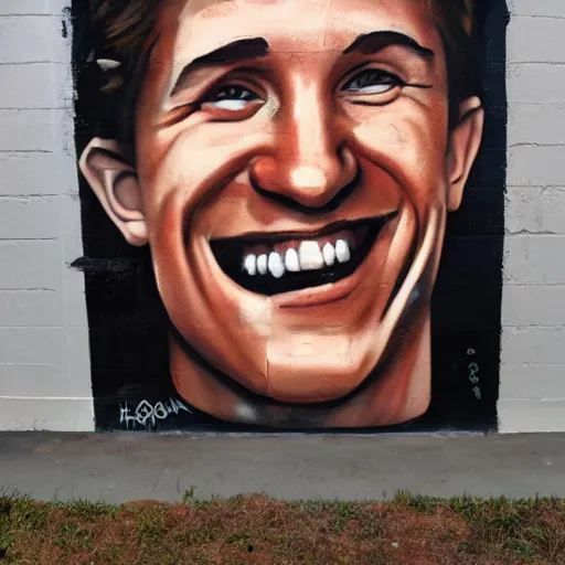 Prompt: Grafitti mural of Tom Holland smiling