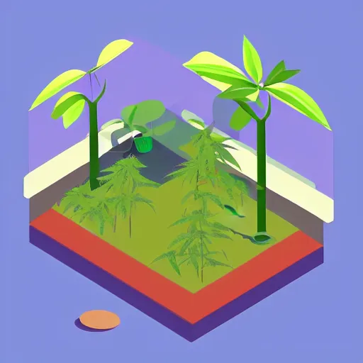 Image similar to room of cannabis flat colors isometric vector illustration minimalist by earle, eyvind render in octane