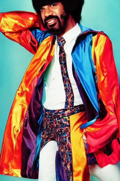 Image similar to funkiest grooviest man in the world, 70s disco jacket, photograph portrait