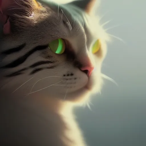 Image similar to a high detail photograph of a cat, high detail cinematic lighting, 8k, establishing shot, photorealism, cgcosiety, trending on artstation, by greg rutkowski