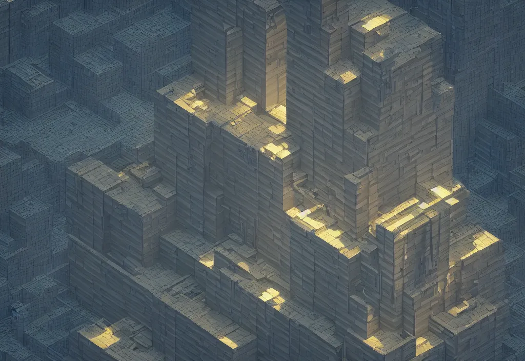 Image similar to a giant building, magicavoxel cinematic lighting, 4k