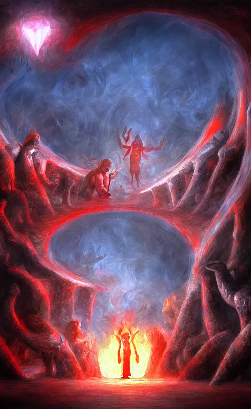 Image similar to Meeting God in Hell, digital art, trending on art station