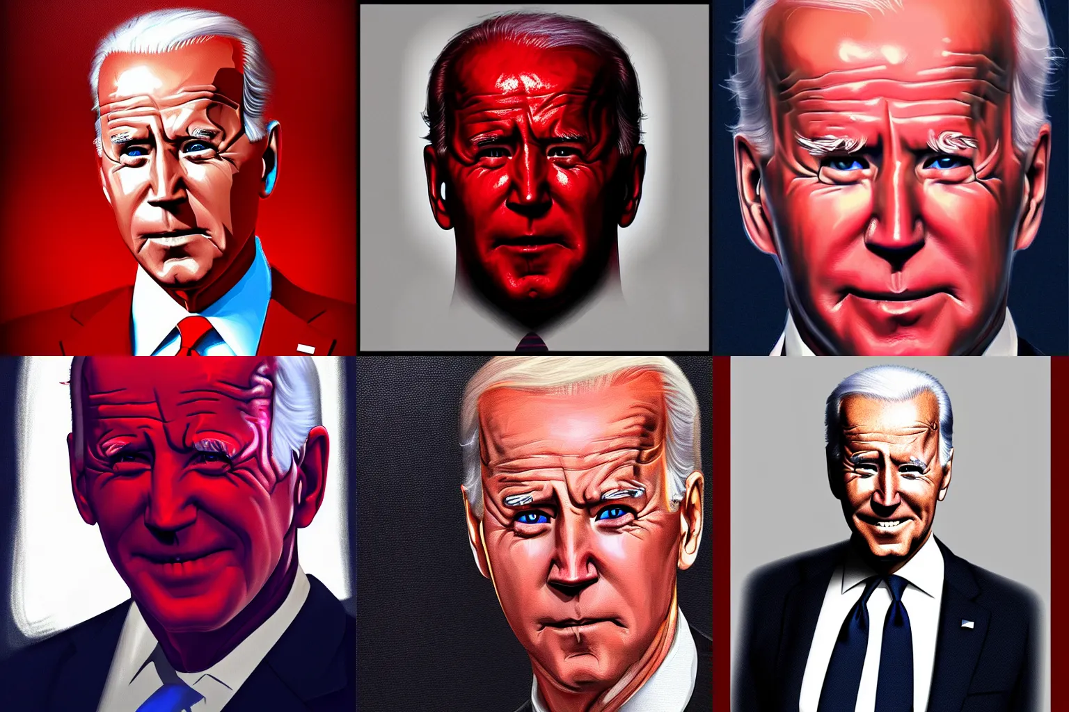 Prompt: Joe Biden with glowing red eyes, digital art, trending on artstation, oil painting