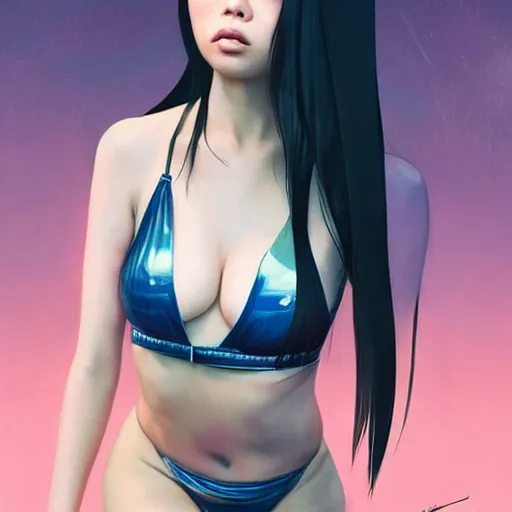 Image similar to a beautiful young japanese billie eilish lucy liu alluring instagram model in elaborate latex bikini tank top, tank top made from latex demon faces, by guweiz and wlop and ilya kuvshinov and artgerm and, aesthetic, gorgeous, stunning, alluring, attractive, artstation, deviantart, pinterest, digital art