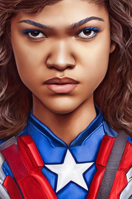 Image similar to A Zendaya as Captain America by Jason Chan and John J. Park Ultra detailed, hyper realistic, 4k