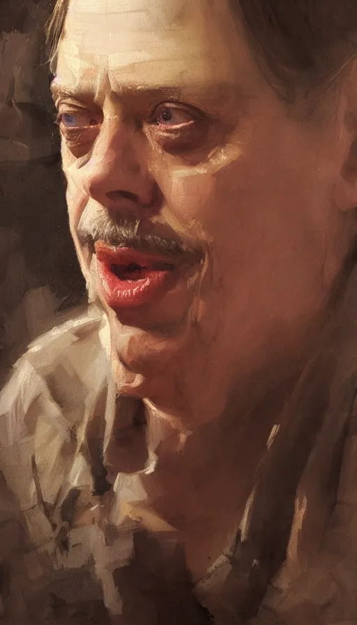 Image similar to an close up oil drawing of roman god emperor steve buscemi, renaissance painting, art by anders zorn, wonderful masterpiece by greg rutkowski, expressive brush strokes, beautiful cinematic light, american romanticism by greg manchess, jessica rossier fantasy art, concept art, official art, hd mod