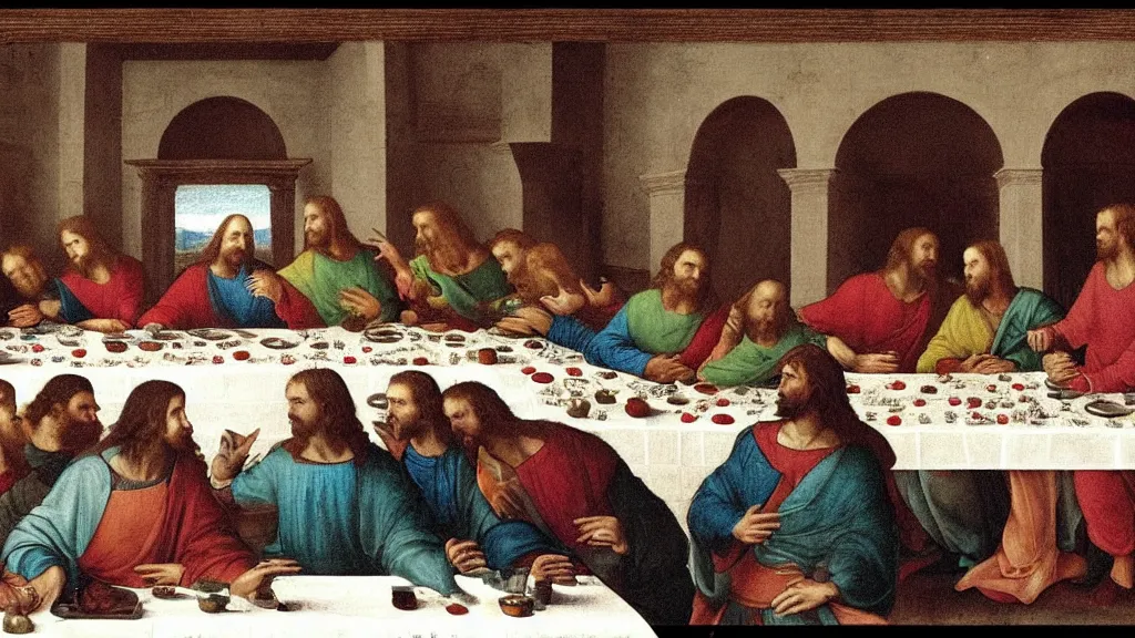 Image similar to Boris!!! Johnson!!! in the ((last supper)) by Leonardo, there is a party in the background and face masks on the table