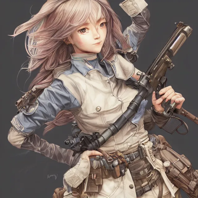 Image similar to the portrait of lawful neutral semi - colorful female infantry gunner as absurdly beautiful, gorgeous, elegant, young anime girl, an ultrafine hyperdetailed illustration by kim jung gi, irakli nadar, intricate linework, bright colors, octopath traveler, final fantasy, unreal engine 5 highly rendered, global illumination, radiant light, detailed and intricate environment