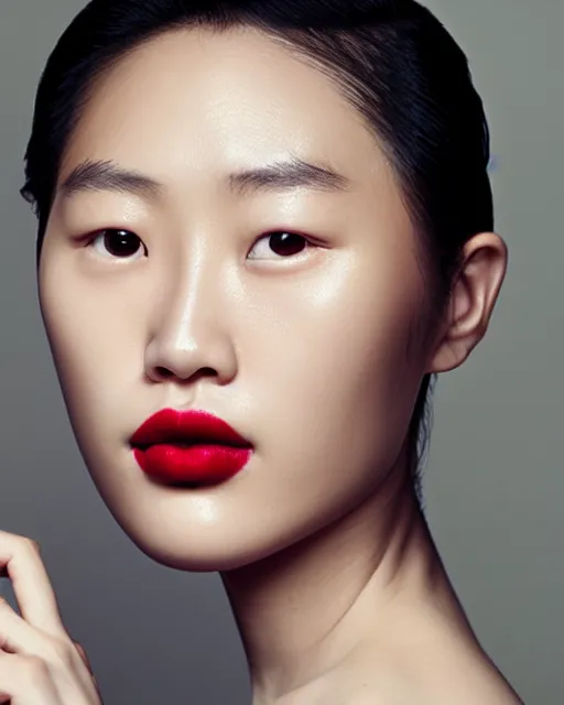 Prompt: photo portrait Margaret Zhang, beautiful face, faint red lips, slicked back hair, fashion photoshoot, cover girl, real-life skin, skin care, light makeup