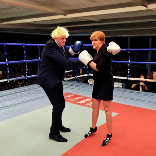 Prompt: Boris Johnson and Nicola Sturgeon boxing