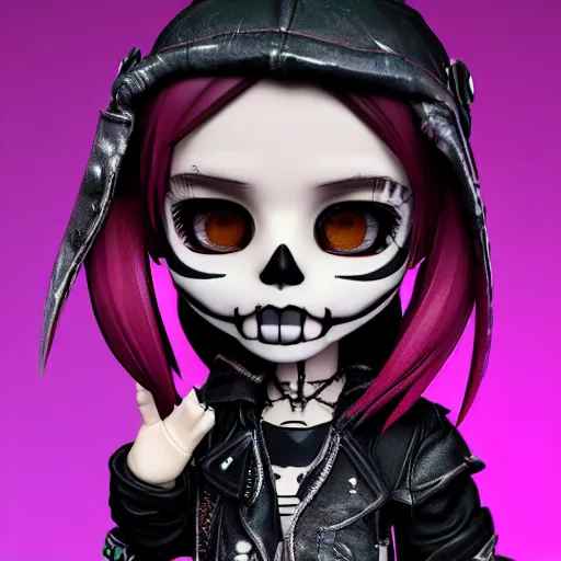 portrait of a grungy skull anime and chibi very cute | Stable