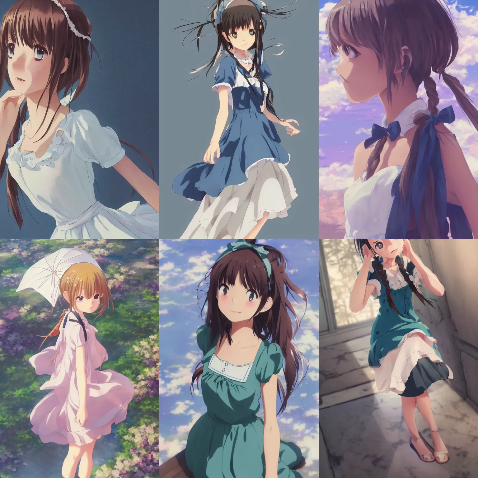 Prompt: a cute anime girl wearing a sundress, character art portrait, anime key visual, official media, illustrated by makoto shinkai, extremely detailed, 8 k, trending on artstation, cinematic lighting, beautiful,