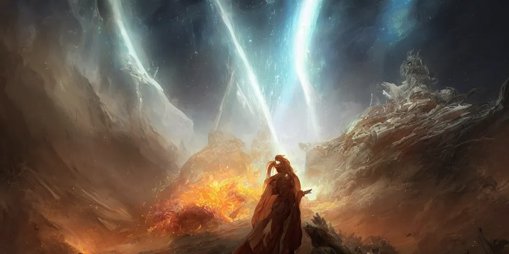 Image similar to epic portrait an planet being destroyed by lasers from freighters, dark, stars, glowing, fire, digital painting, artstation, concept art, soft light, hdri, smooth, sharp focus, illustration, fantasy, intricate, elegant, highly detailed, D&D, matte painting, in the style of Greg Rutkowski and Alphonse Mucha and artemisia, 8k, highly detailed, jurgens, rutkowski, bouguereau, pastoral, rustic, georgic