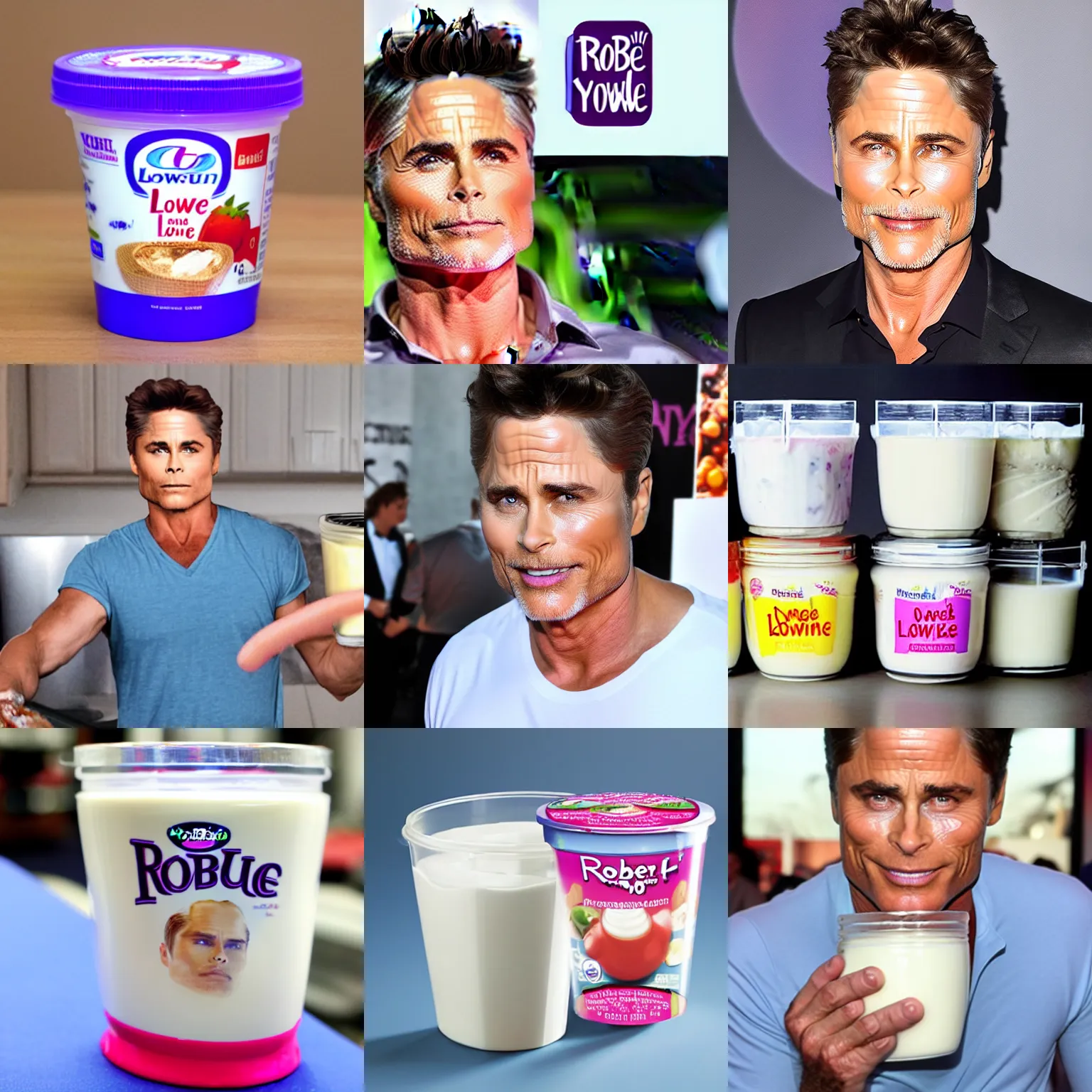 Prompt: yogurt inside transparent rob lowe