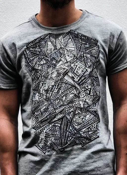 Image similar to a streetwear brutalism tshirt design on pinterest, fiverr, very detailed, intricate details, complimentary colors, aesthetic, dope