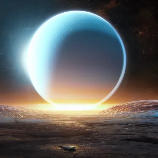 Image similar to alien planet in space with rings, highly detailed, photorealistic portrait, bright studio setting, studio lighting, crisp quality and light reflections, unreal engine 5 quality render