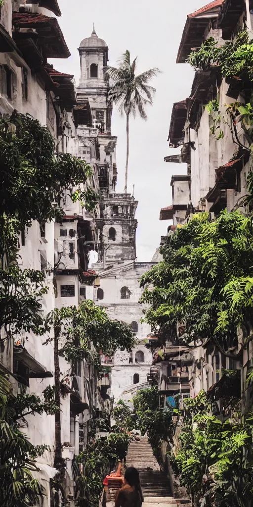 Prompt: Beautiful old city of Intramuros, Manila, Philippines, magical summer, trending on artstation, 50mm, by Noah Bradley