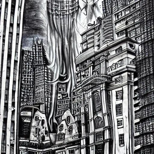 Prompt: city of london painted by hg giger