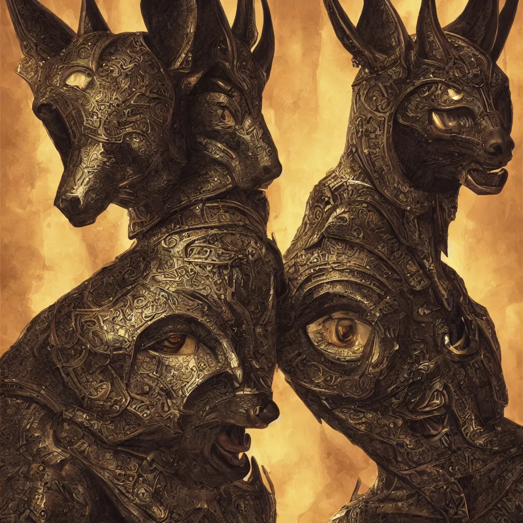 Prompt: anubis, portrait, illustration painting, oil on canvas, intricate, detailed illustration, hd, digital art, overdetailed art, concept art, detailed, illustration painting, overdetailed art, concept art,