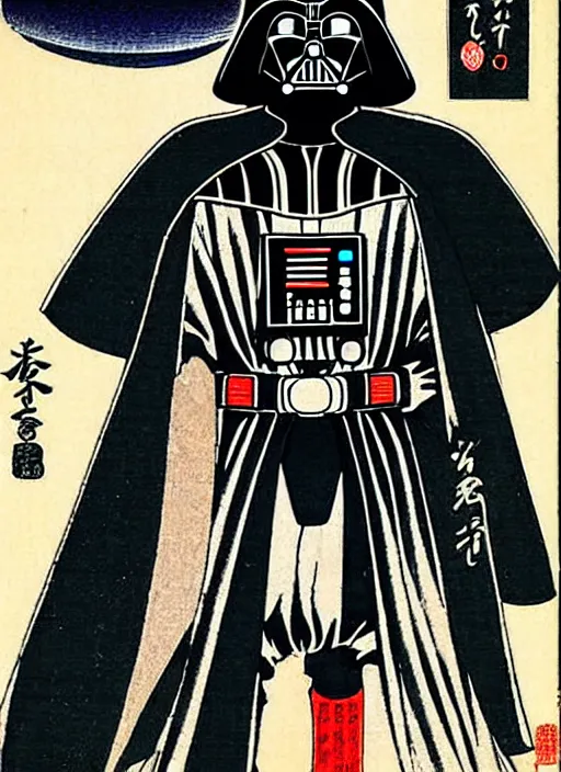 Prompt: darth vader as a yokai illustrated by kawanabe kyosai and toriyama sekien