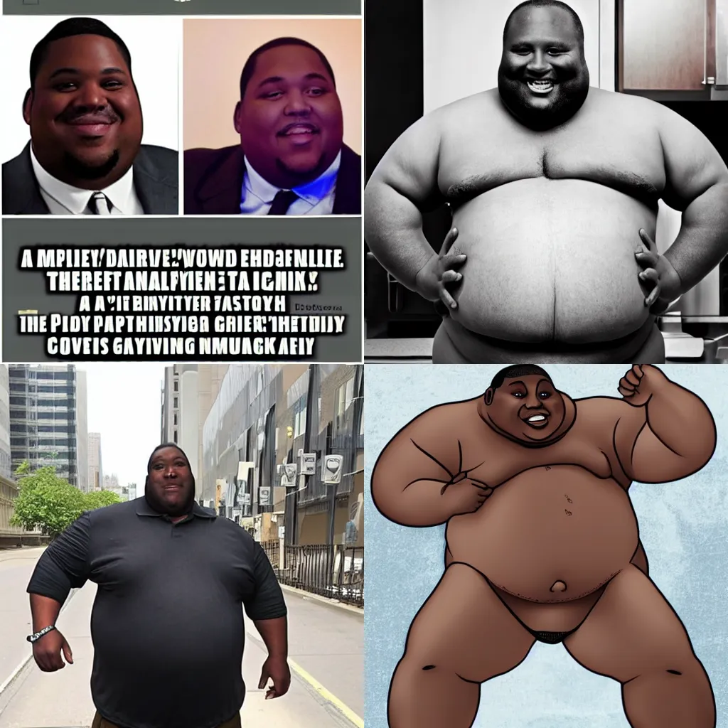 Prompt: an incredibly black fat man