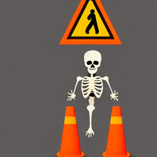 Image similar to a skeleton with traffic - cones instead of hands