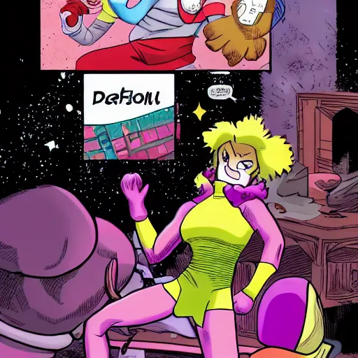 Prompt: Amelia Watson's last stand to defend Universe 616 from clown girls