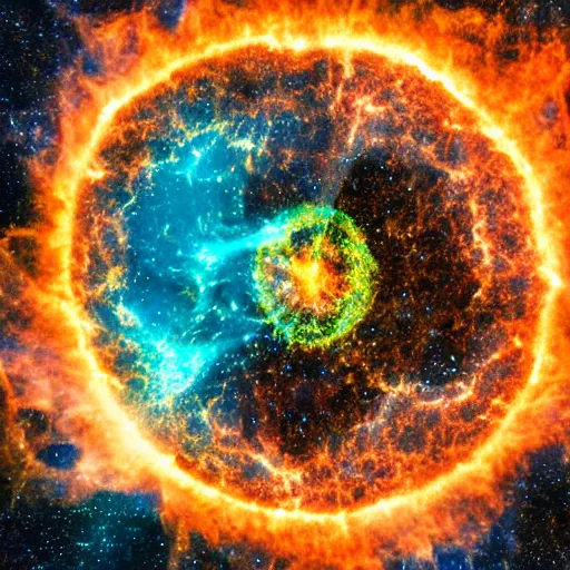 Prompt: a supernova explosion in the shape of a peace sign, space photography, high quality, 8 k,