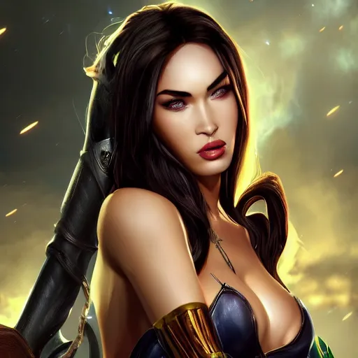 Image similar to Megan Fox as a character in the game League of Legends, with a background based on the game League of Legends, detailed face, 3d render, octane render, iRay, ray tracing, realistic, highly detailed, trending on artstation, 4k, cgsociety, unreal engine 5, redshift render, blender cycles, behance, cg