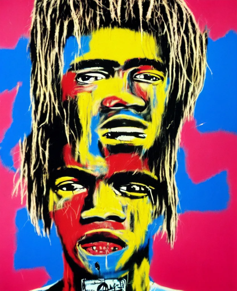 Image similar to medium format photo of ( basquiat ) ( kurt cobain ), color, photorealistic, hyperdetailed, 8 k