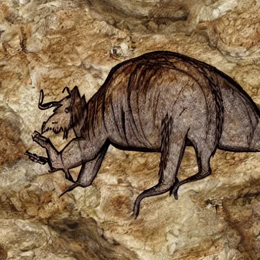 Image similar to realistic prehistoric cave drawings, cave, high quality, rocks, paint