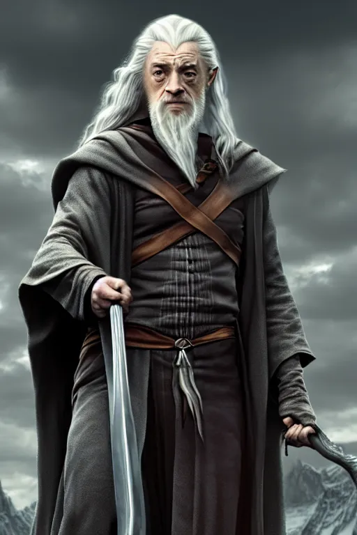 Prompt: daniel radcliffe is gandalf, concept art by senior character artist, cgsociety, photorealism, rendered in unreal engine, official art, cold hue's