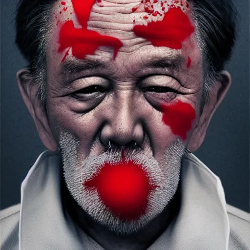 Prompt: old man cover with bloods, art by joongwon charles jeong, tjalf sparnaay, gottfried helnwein, roberto bernardi, emanuele dascanio, robin eley, eloy morales