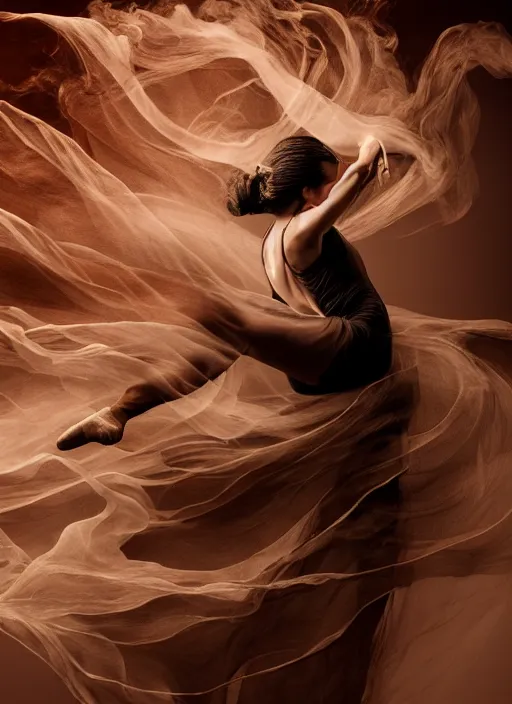 Image similar to a Photorealistic dramatic hyperrealistic render of a glamorous beautiful Female smoke dancer by Ken Brower and Deborah Ory of NYC Dance project,Lois Greenfield,Flowing cloth and smoke,Beautiful dynamic dramatic dark moody lighting,volumetric,shadows,cinematic atmosphere,Octane render,8K