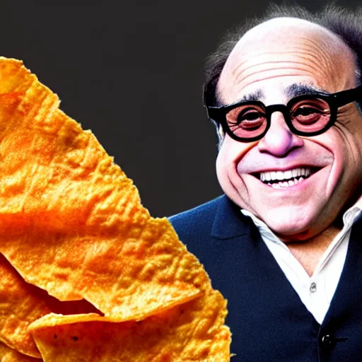 Image similar to danny devito with skin made out of a dorito