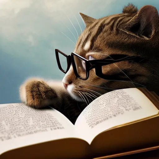 Prompt: cat wearing glasses while reading a book, dslr, 8 k, octane beautifully detailed render, cold lighting, cinematic lighting, detailed photo, masterpiece, volumetric lighting, ultra realistic, highly detailed, high quality, lossless, photorealistic