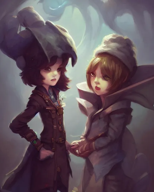 Image similar to cute little anthropomorphic akechi and makoto, cute and adorable, pretty, beautiful, dnd character art portrait, matte fantasy painting, deviantart artstation, by jason felix by steve argyle by tyler jacobson by peter mohrbacher