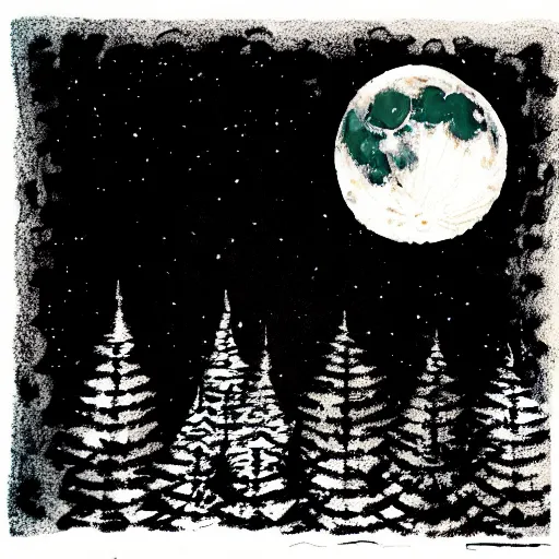 Image similar to moon above forest, zen ink