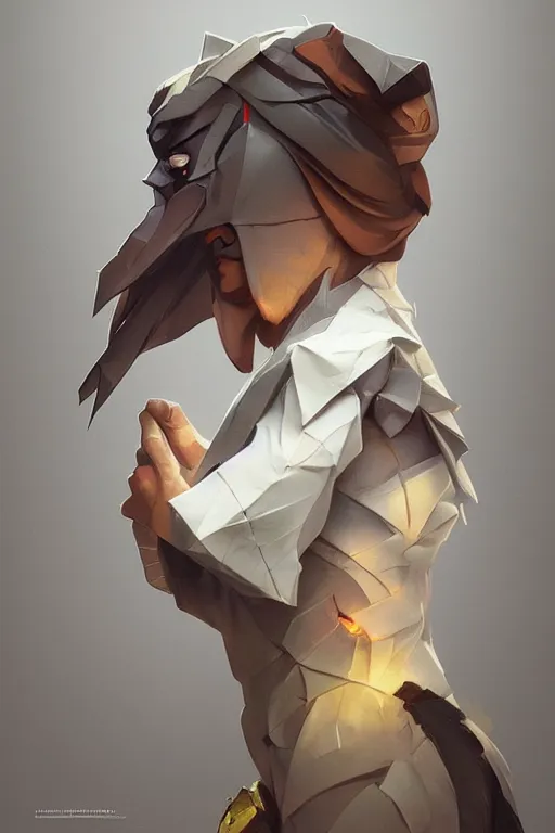 Prompt: origami garbage collector, highly detailed, digital painting, Trending on artstation , HD quality, by artgerm and greg rutkowski and alphonse mucha, dramatic light, octane