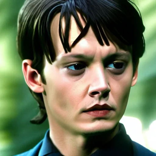 Prompt: Film Still of a Young Adult Johnny Depp playing Tom Riddle in Harry Potter, Film Still, realistic, hyperrealistic, very realistic, very very realistic, highly detailed, very detailed, extremely detailed, detailed, detailed face, very detailed face, very detailed face, realism, HD Quality, 8k resolution, intricate details, body and head in frame, Real Life