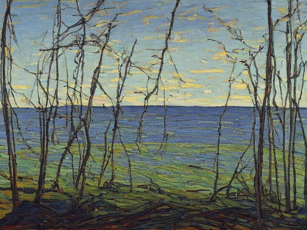 Image similar to a beautiful landscape painting by tom thomson, trending on arstation