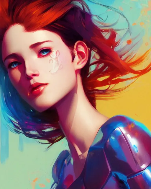 Image similar to half - robot woman with cute - fine - face, pretty face, multicolored hair, realistic shaded perfect face, fine details by realistic shaded lighting poster by ilya kuvshinov katsuhiro otomo, magali villeneuve, artgerm, jeremy lipkin and michael garmash and rob rey