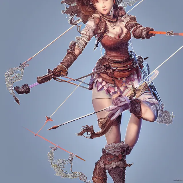 Image similar to the portrait of lawful neutral semi - colorful female archer socialite as absurdly beautiful, gorgeous, elegant, young gravure idol, an ultrafine hyperdetailed illustration by kim jung gi, irakli nadar, intricate linework, bright colors, octopath traveler, final fantasy, unreal engine 5 highly rendered, global illumination, radiant light, detailed and intricate environment