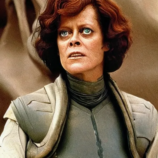 Prompt: Sigourney Weaver as a Fremen in Dune, realistic, detailed