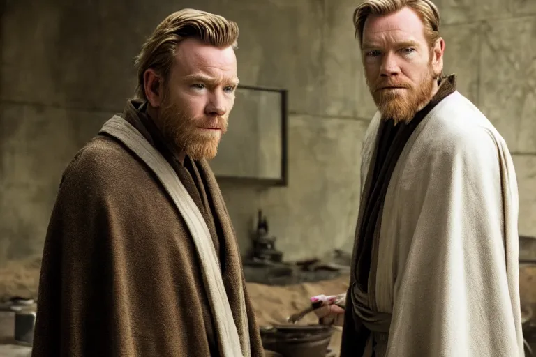 Image similar to Ewan McGregor as Obi-Wan Kenobi creating Delores in the Westworld tv show