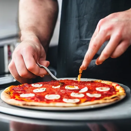 Prompt: hacker cooking a pizza