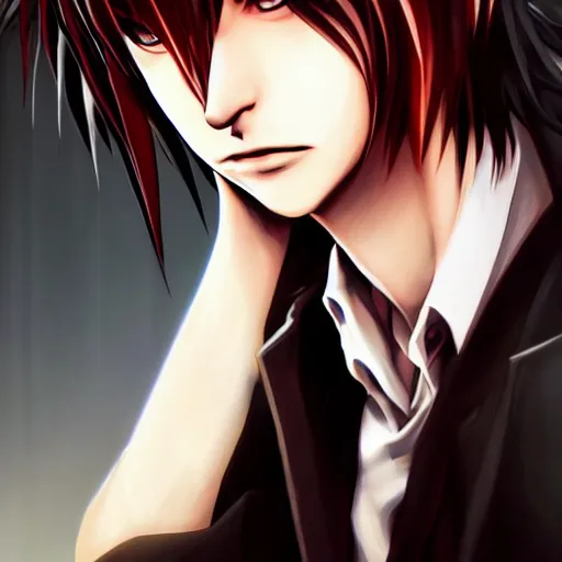 Image similar to yagami light ( kira ) from death note, art by wlop, 8 k, full hd, huper realistic