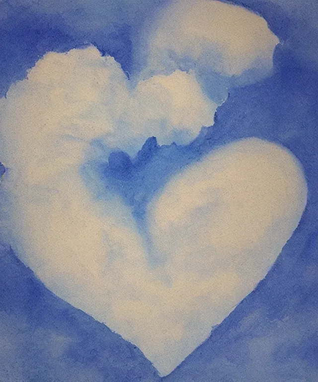Prompt: water painting of heart shaped clouds