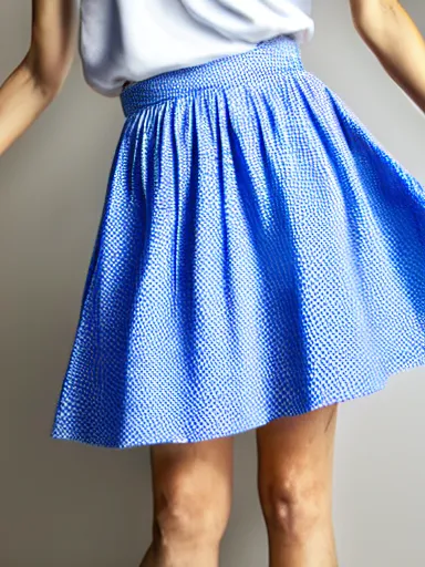 Prompt: studio photograph of a beautiful skirt, blue and white color scheme, vivid colors, photorealist, 4 k